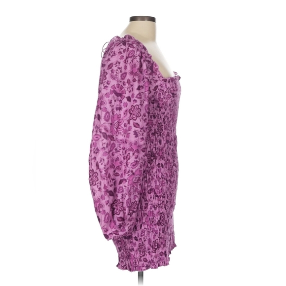 Free People Smock It To Me Mini Dress - Azalea Combo Purple Floral - Large - NWT - Picture 8 of 11